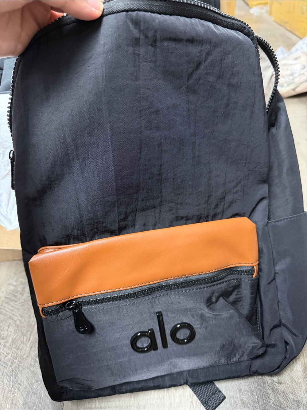 ALO Yoga Black Backpack with Brown Front Accent - Picture 2 of 4